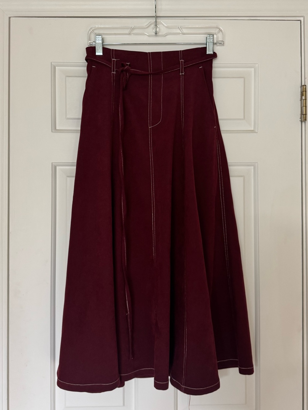 Dark Red Contrast Stitch Maxi Skirr